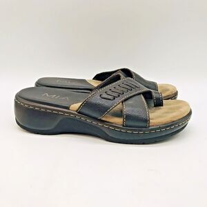 MIA Brown Leather Sandals Women's 6M Casual Slip On Platform Wedge Slide Brazil